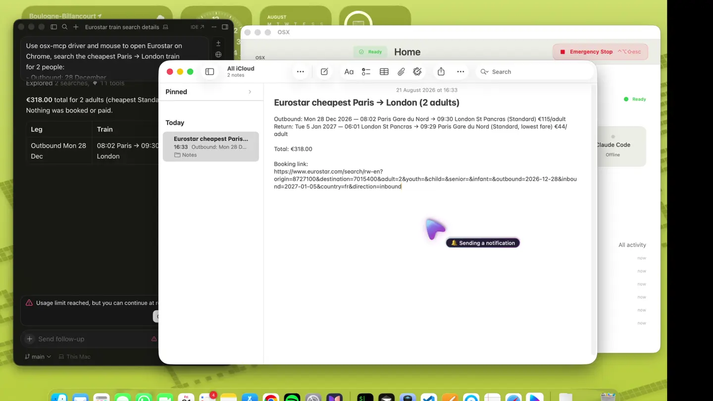 Apple Notes holding the finished itinerary, price and booking link
